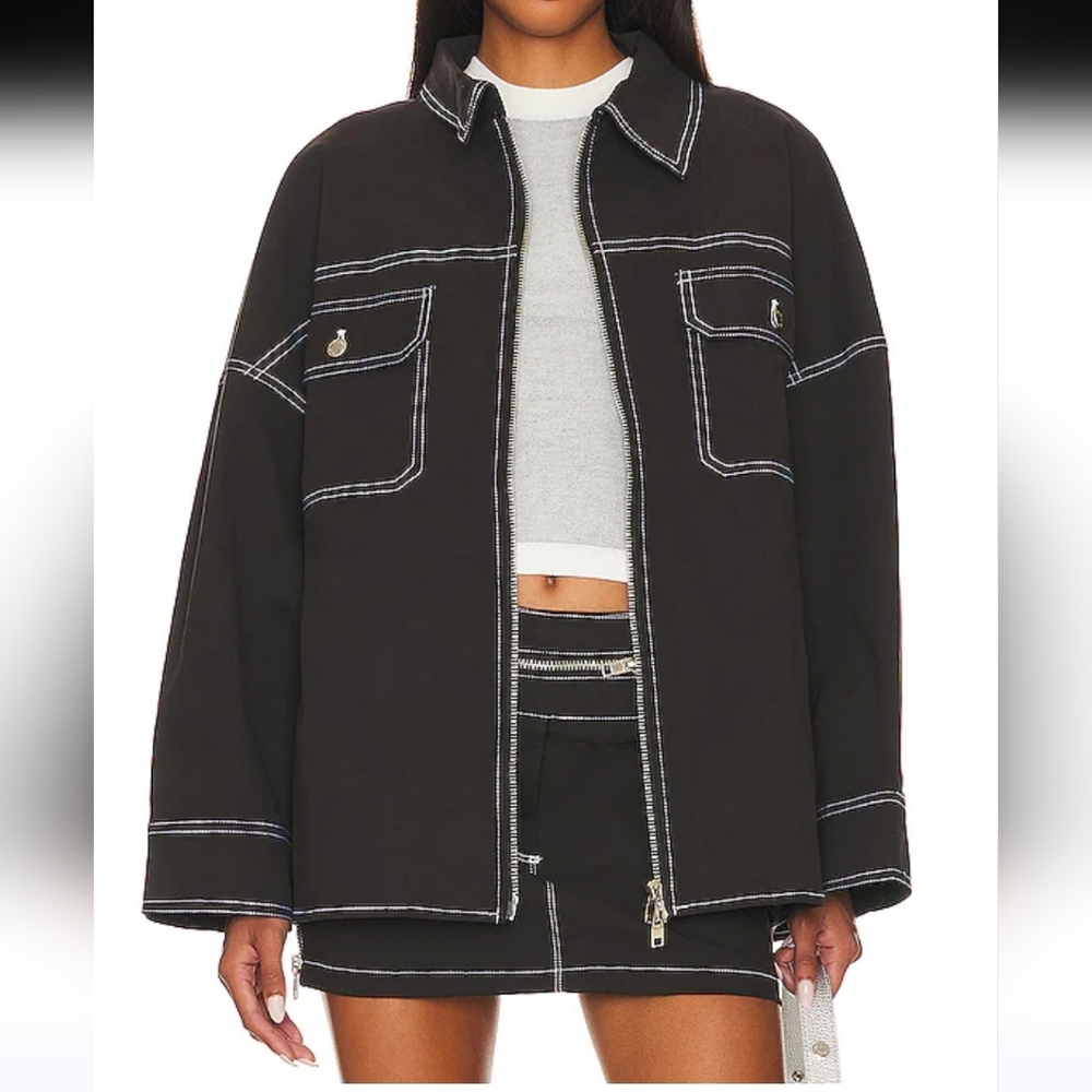 Revolve DYLN Vaeda Jacket in Licorice Oversized Black Denim Work Jacket Med EUC
